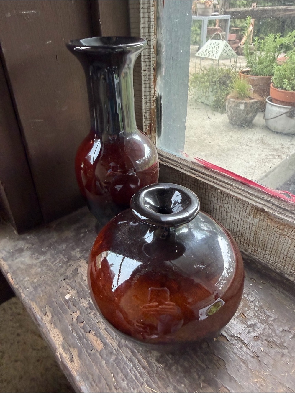 Source Unknown Brown Glossy Ceramic Vase Pair